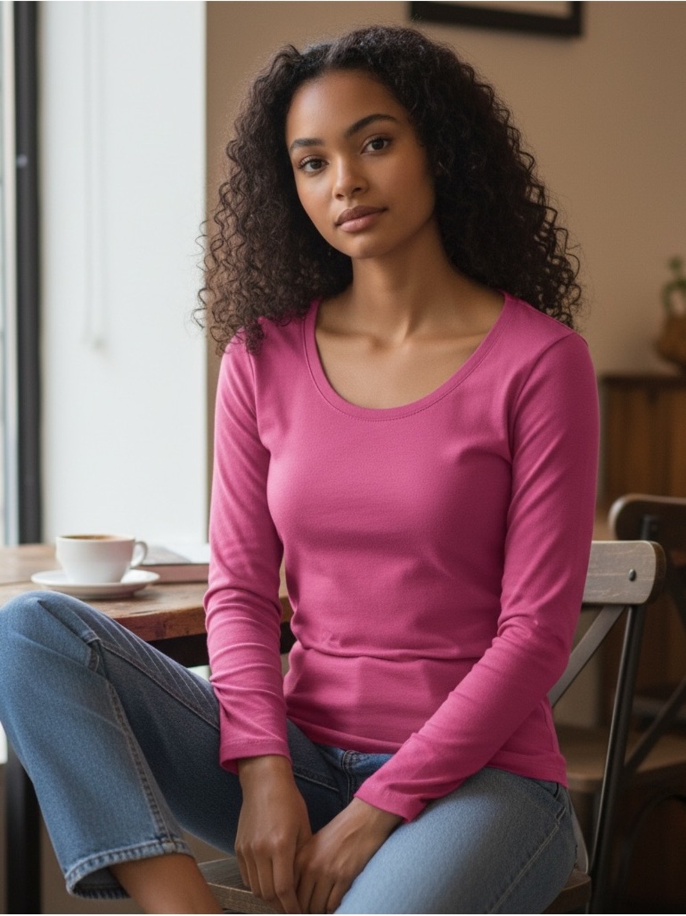White Stag Scoop Neck Hot Pink Long Sleeve Women's Tee Size XL (16-18)